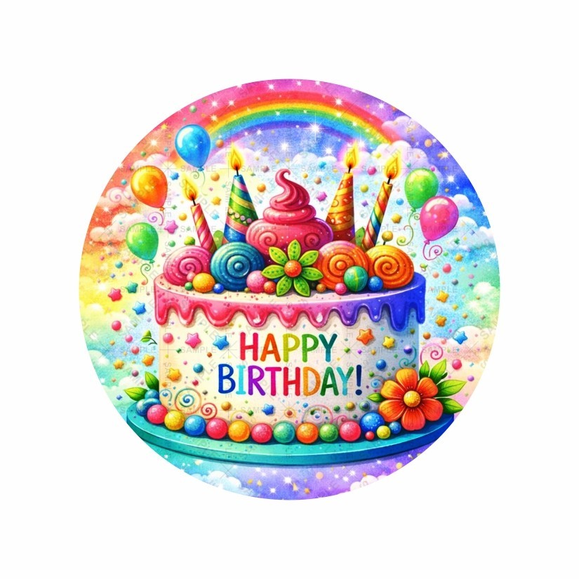 Happy Birthday Round Dot Stickers Set, 1.2" & 1.5"