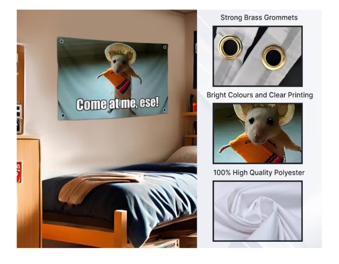 Hanging Wall Art Flag Come At Me Ese Mouse Sombrero W/ Metal Grommets 3ft X 5ft