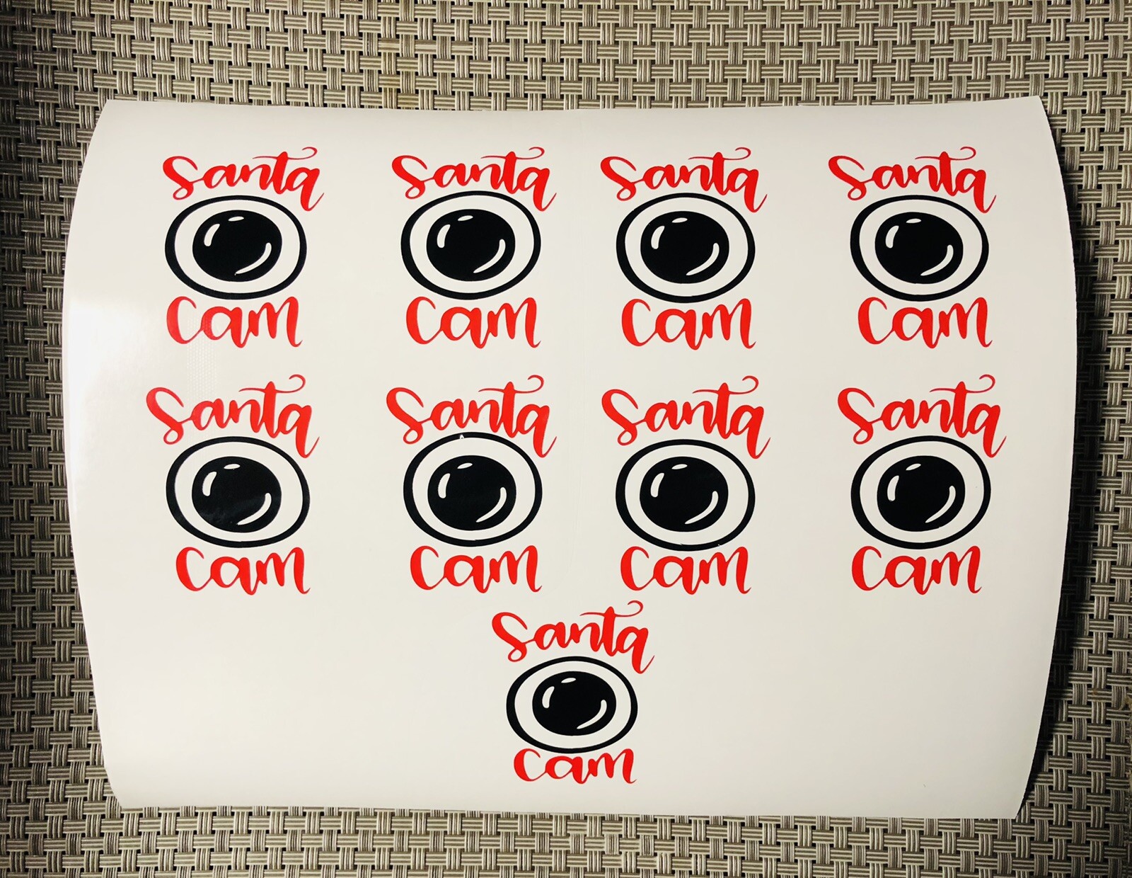 9 Santa Cam Vinyl Decals. 2×2.5 Inches. Christmas Crafts.