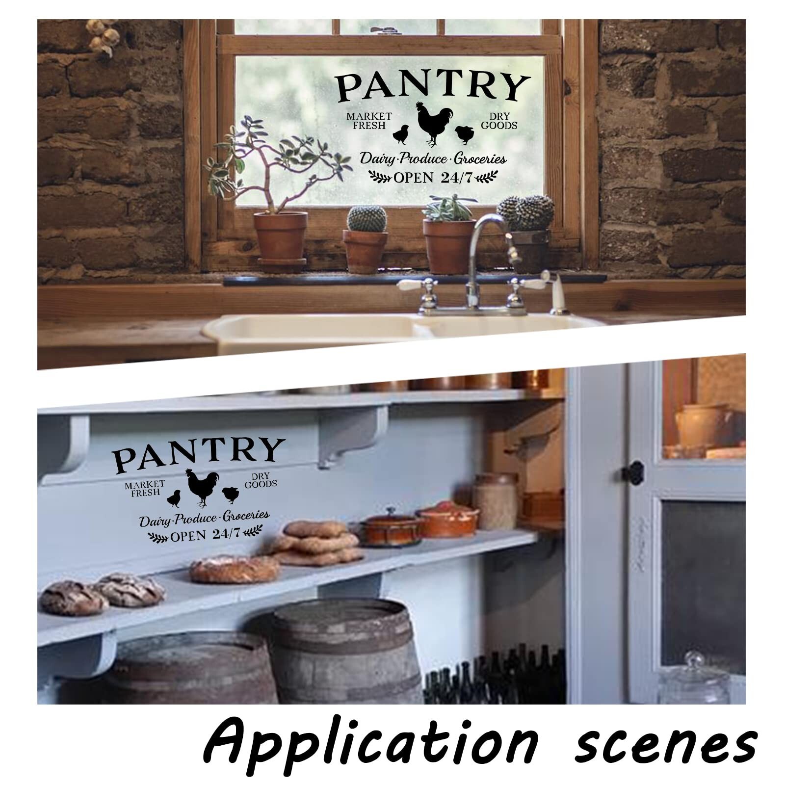 SUPERDANT Pantry Wall Stickers Dry Goods Market Fresh Decals Open 24/7 Glass …