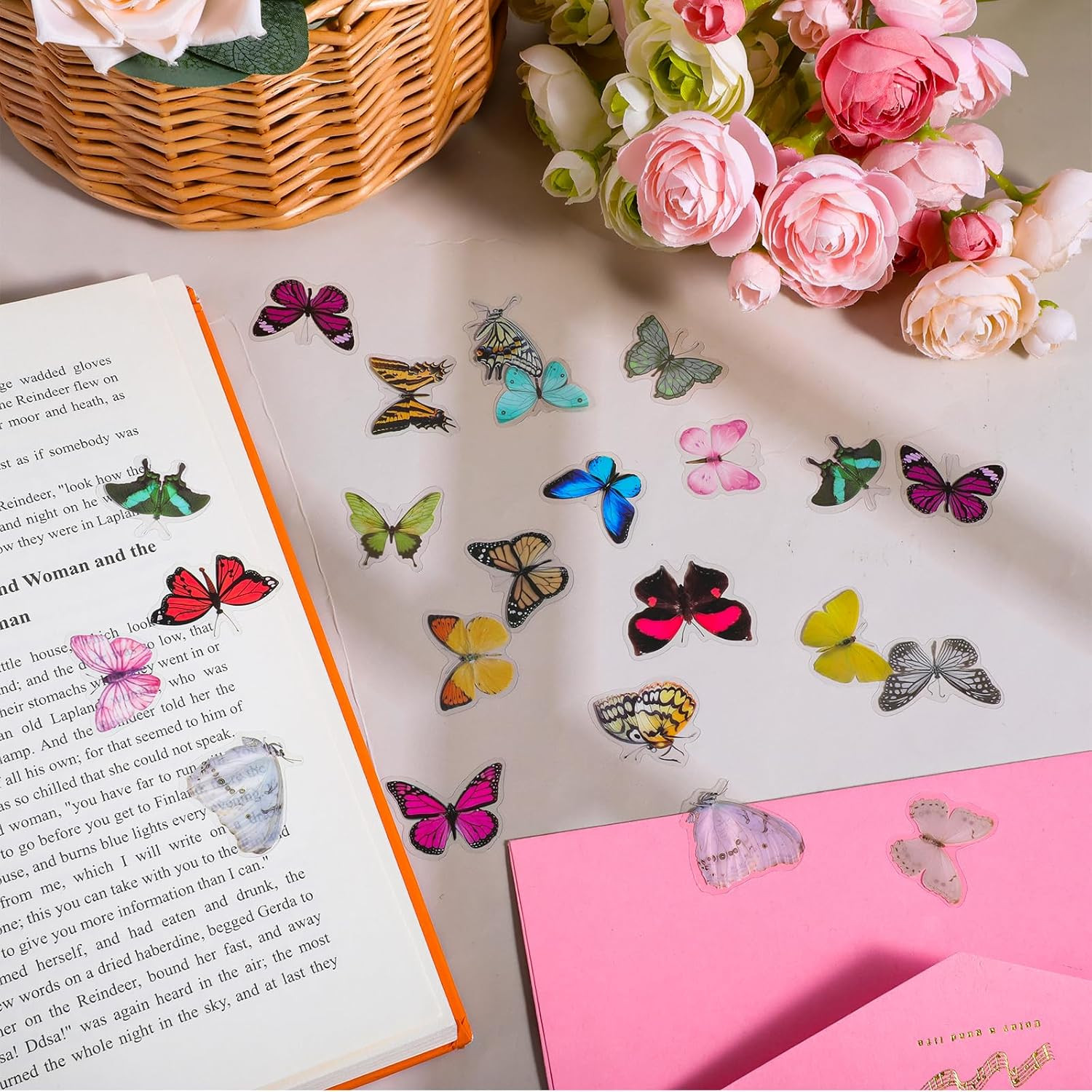 240PCS Butterfly Stickers PET Waterproof Transparent Colorful Resin Decals Deco