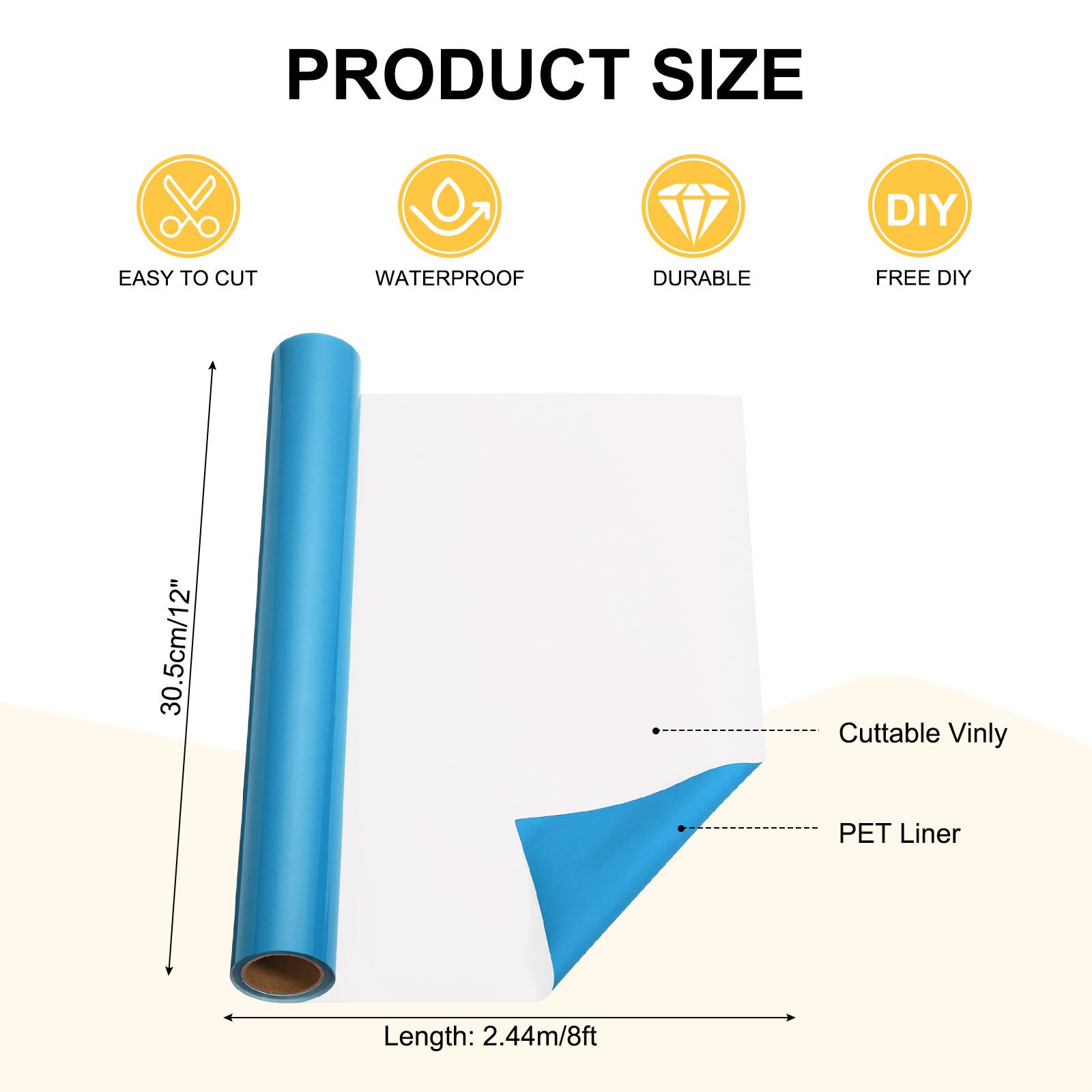 Blue Permanent Vinyl for Roll 12"" x 8ft