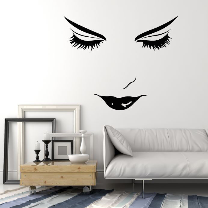Vinyl Wall Decal Beautiful Woman Face Girl Lips Eyelashes Makeup Stickers 2085ig