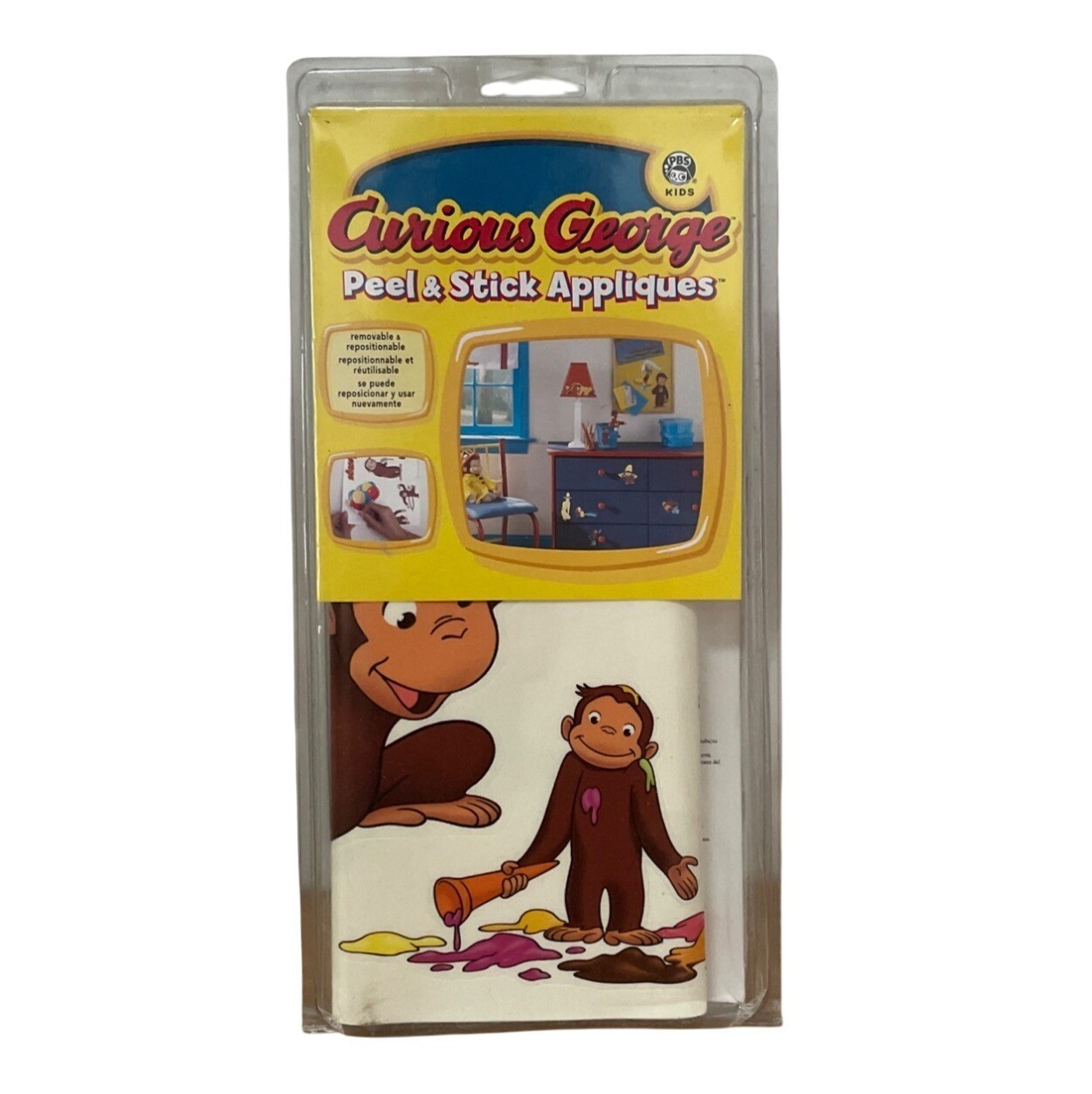 PBS Kids Curious George Peel and Stick Appliques Wall Decals Removable Reusable