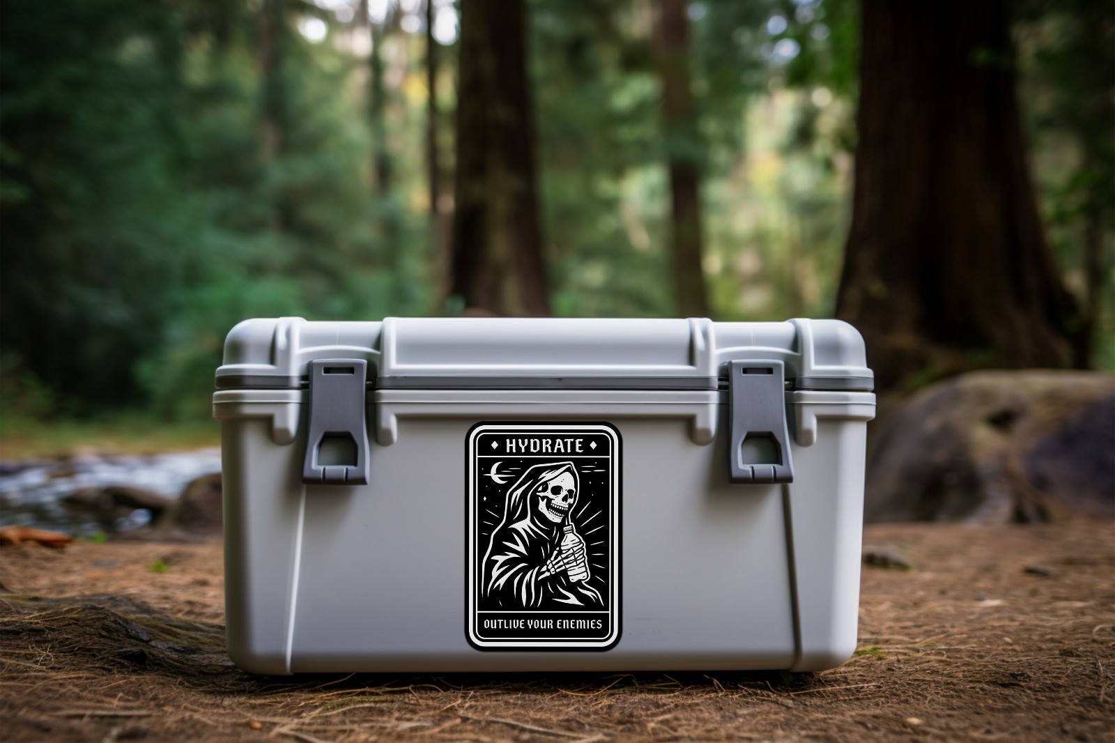 funny grim reaper sticker, hydrate meme decal, edgy skeleton sticker, goth humor