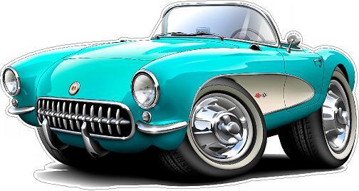 Cartoon Cars Wall Decal Compatible with 1956 Chevy Corvette Graphic Poster Cling