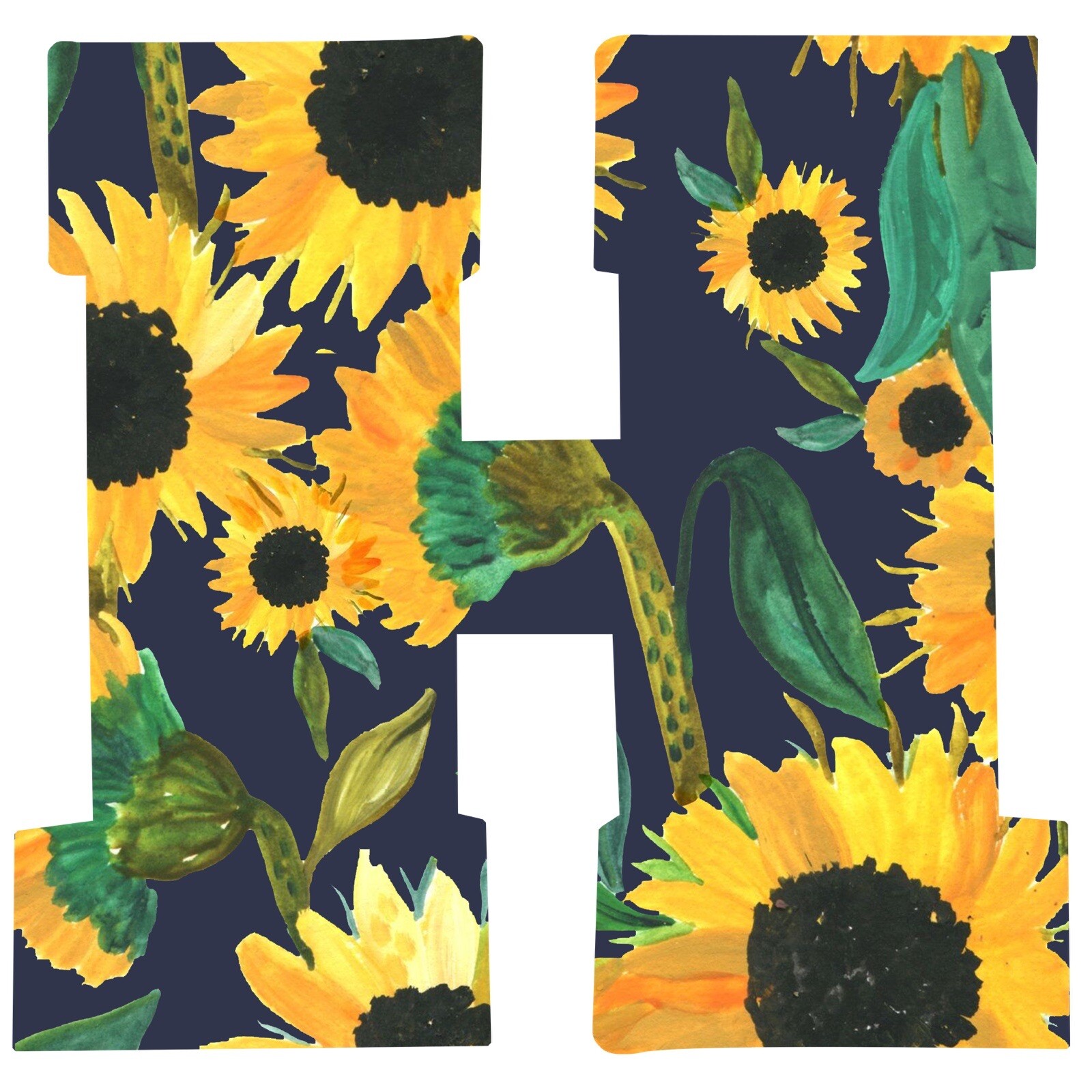 3” Sticker Big Letter Capital H Alphabet Initial Flower Sunflower Blue Yellow