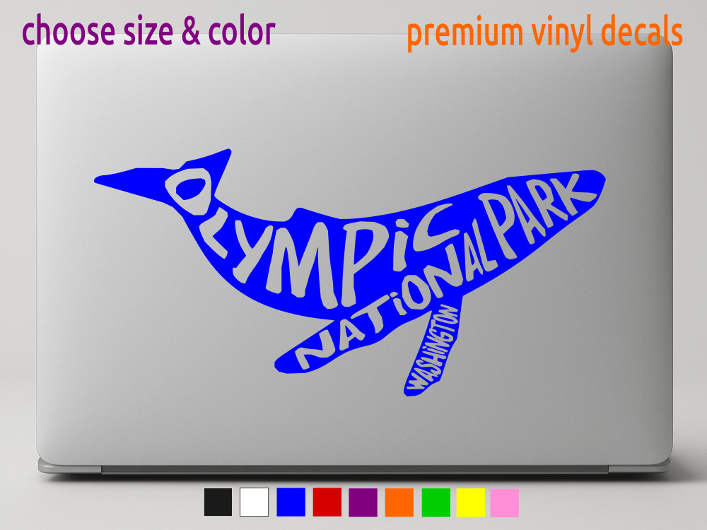 Olympic National Park Humpback Whale Vinyl Window Car Decal CHOOSE SIZE COLOR