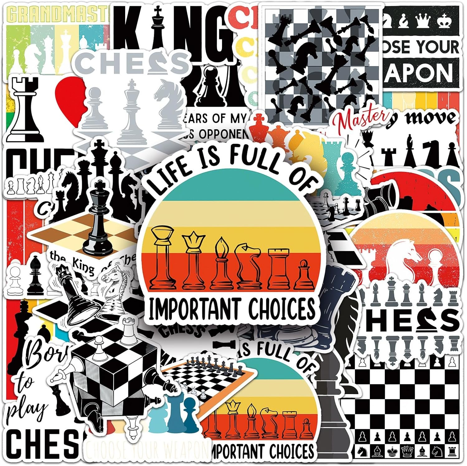 50 Pcs Unique Chess Stickers, 1.5-3 Inches Waterproof Vinyl Decals for Journals,