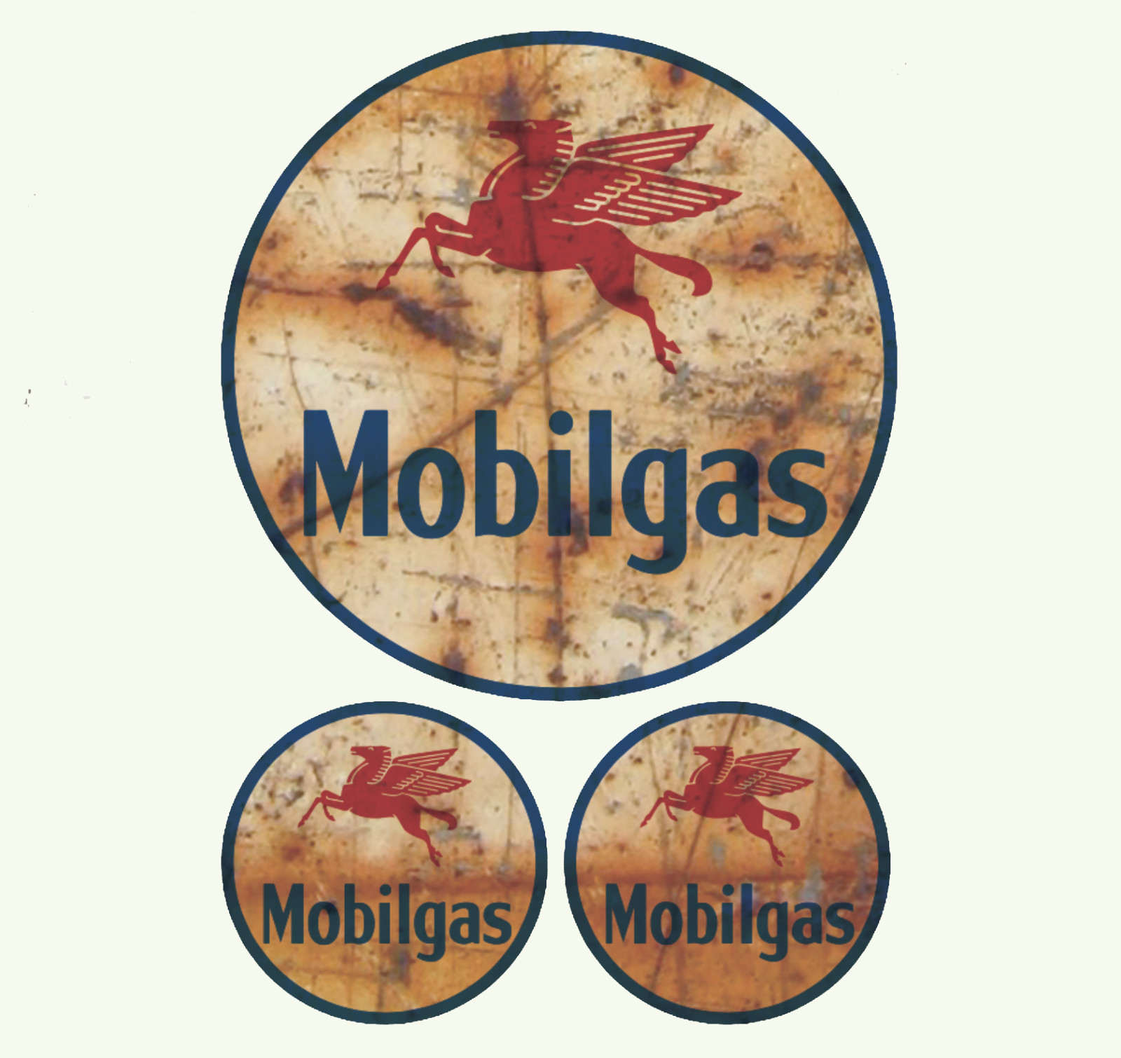Rusty Mobilgas Mobil Gas Oil Vintage Vinyl Decal Sticker 3 for 1 – Choose size