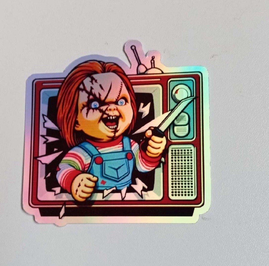 Chucky Retro Horror TV set 3 inch waterproof holographic sticker