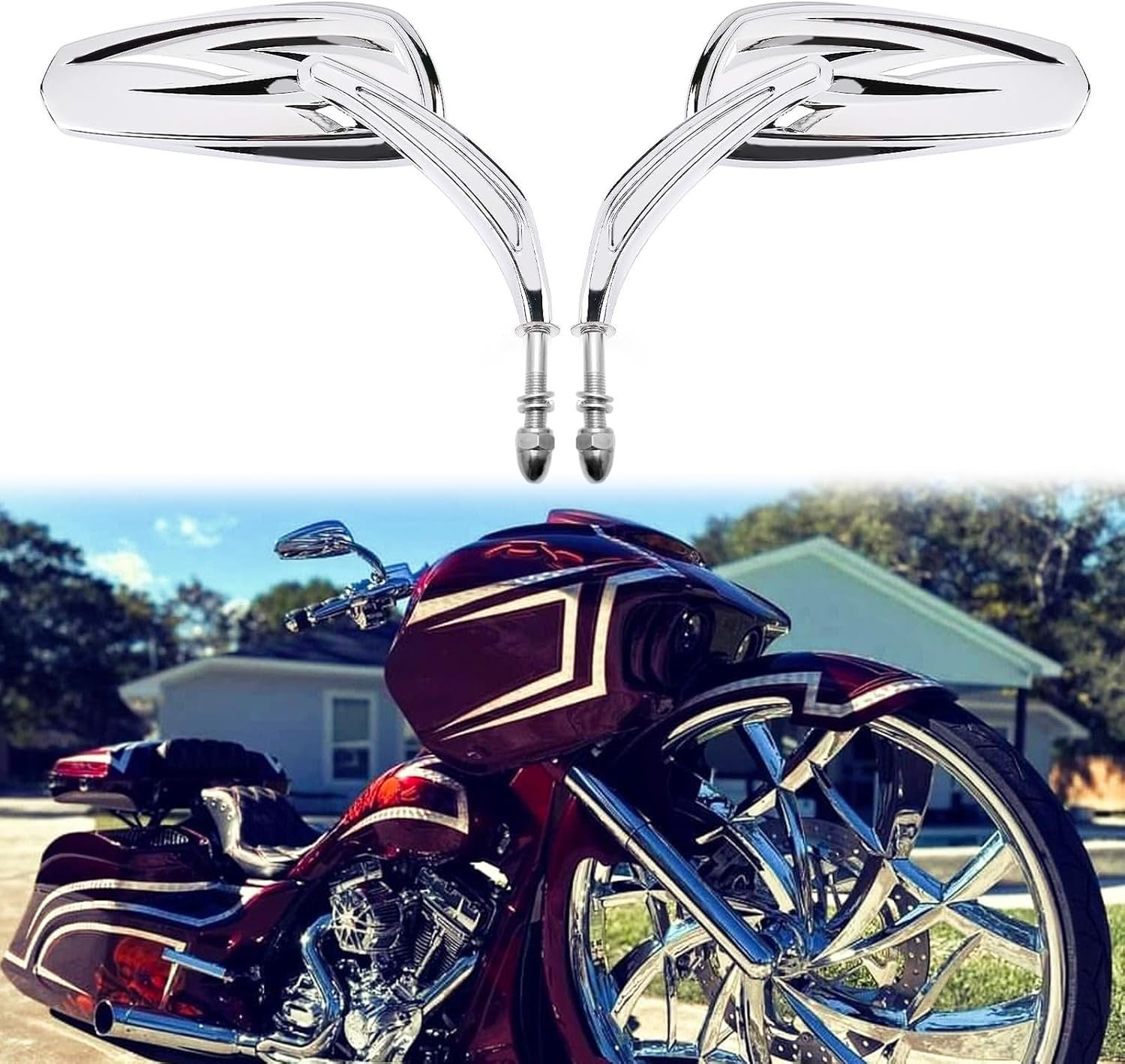 Chrome Motorcycle Side Mirror for Road King Street Electra Glide Road Glide Dyna