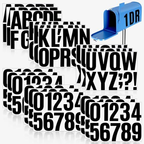 18 Sheets Large Letter Numbers Stickers, 4 Inch Waterproof Mailbox Numbers