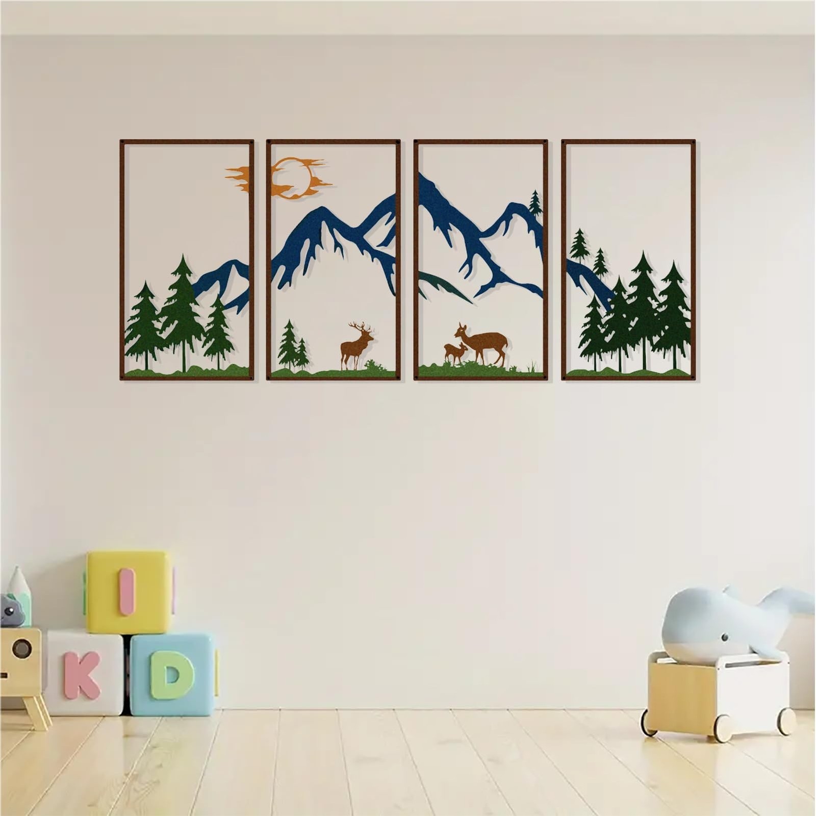 DUOOLN 4 Pcs Mountain Scene Metal Wall Decor, Line Drawing Wall Art, Abstract…