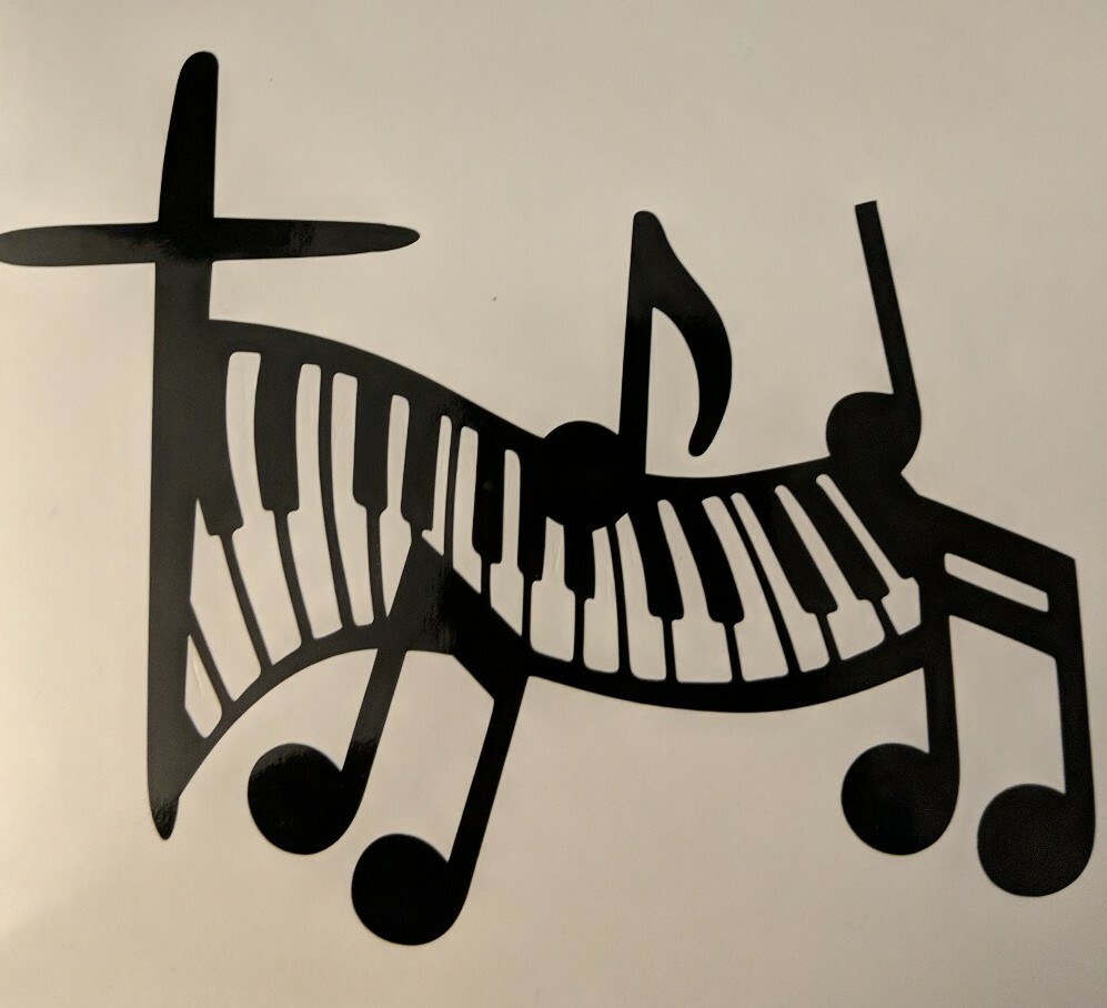 Religious Black & White & Cross Piano Keys Music Notes Decal Sticker Vinyl Art