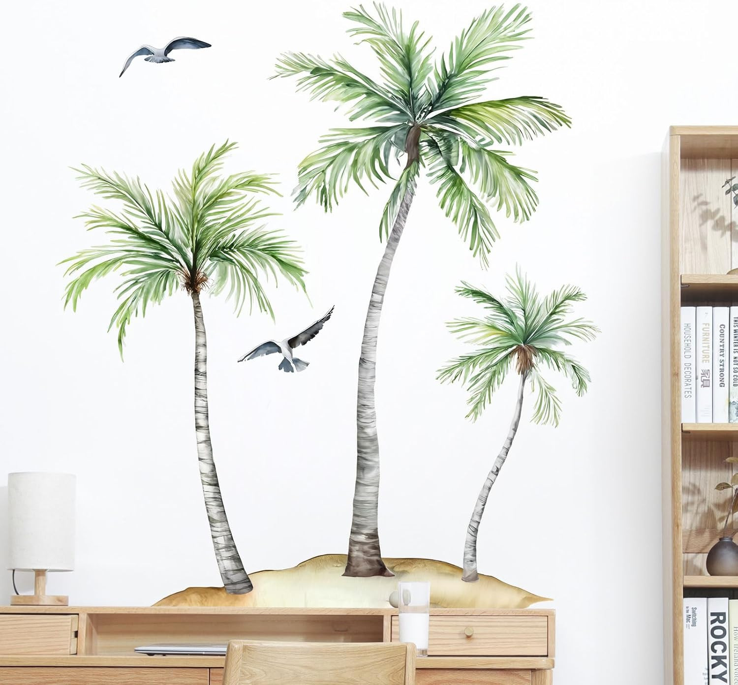 Watercolor Palm Tree Wall Decals Green Tropical Leaves Plants Boho Wall Stickers