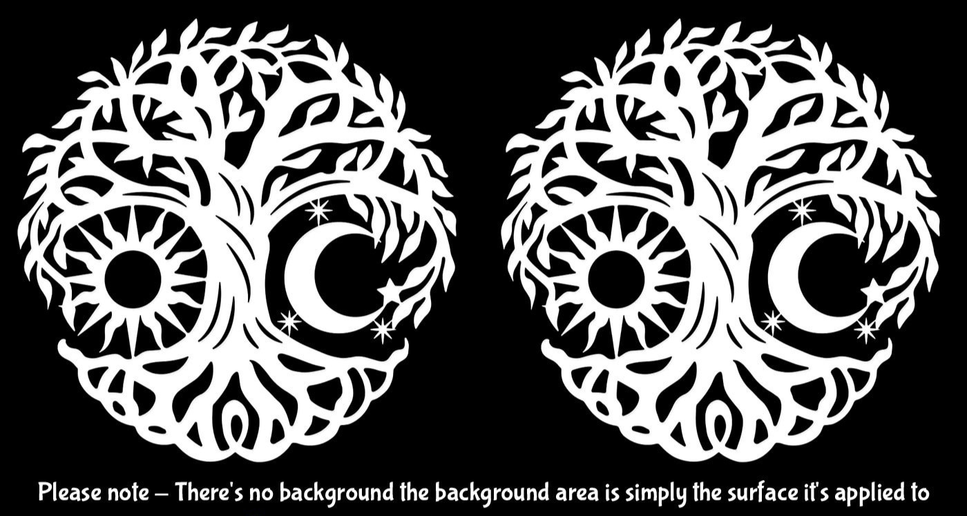 Sun Moon Tree of Life Two Pack 5" Vinyl Decals Vehicle Window Any Flat Surface