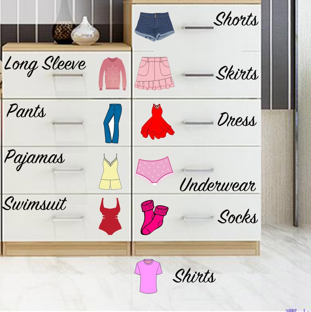 Dresser Clothing Decal Girl Dresser Labels for Bedroom Decor Drawer Organizin…