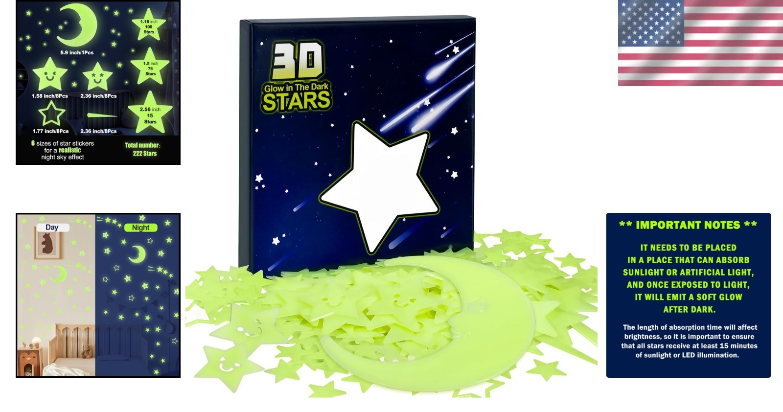 222 Glow in The Dark Star Stickers – Magical Room Decor for Kids & Teens