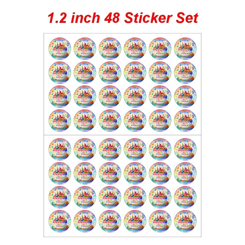 Happy Birthday Round Dot Stickers Set, 1.2" & 1.5"