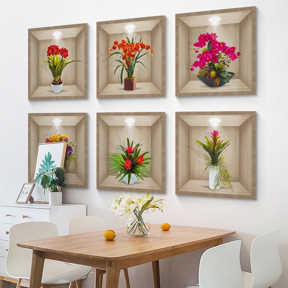 PVC 3D Vintage Flower Wall Stickers Multicolor for Living Room Bedroom