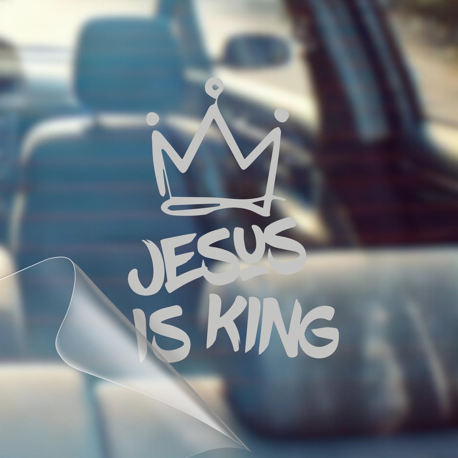Jesus Cross Car Vinyl Decal Bumper Sticker Weather Resistant, Metallic Silver