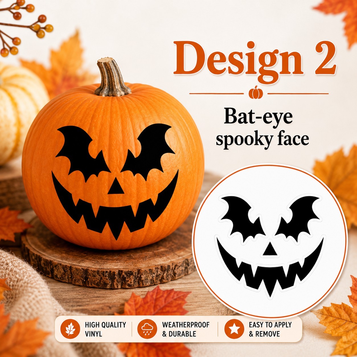 Halloween Pumpkin Face Sticker Set | 4 Reusable Jack-O'-Lantern Vinyl Decals