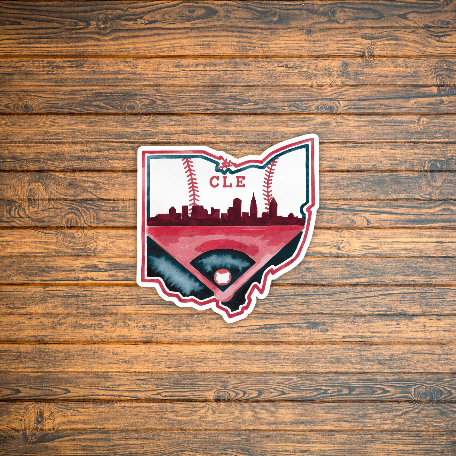 Cleveland Ohio CLE Baseball Skyline Watercolor Sticker Decal #976