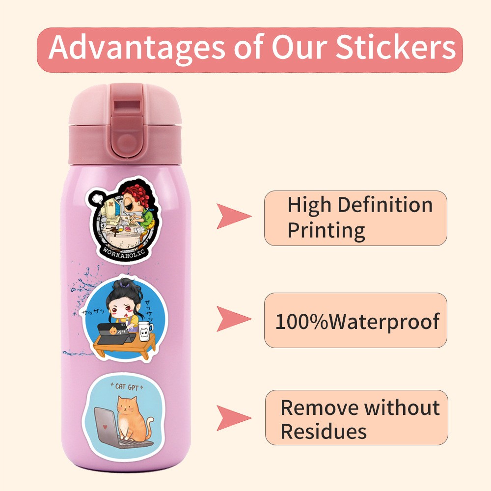 110Pcs Workaholic Stickers for Kids Teens Girls Scrapbooking Water Bottles