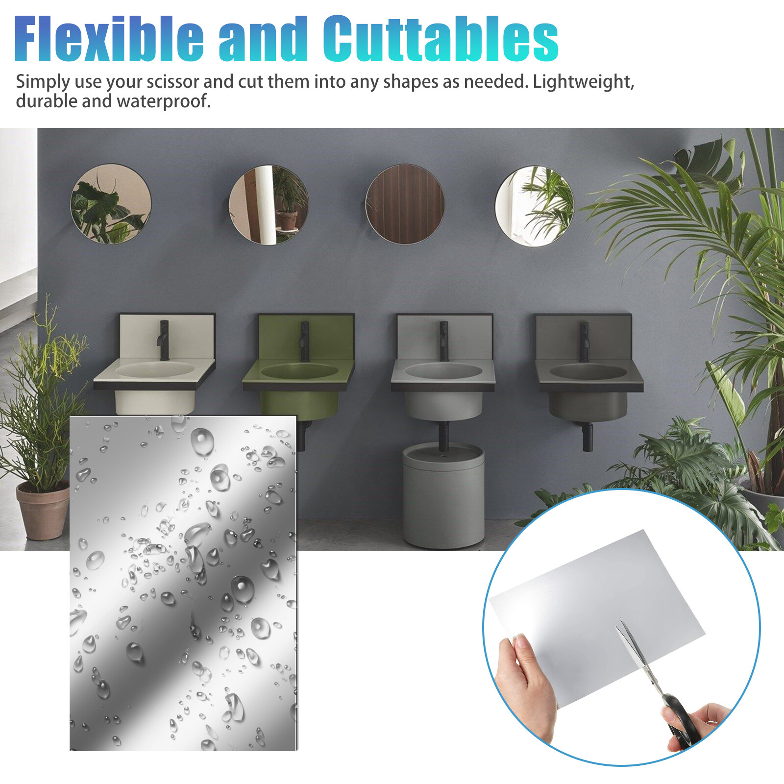 12PCS Self Adhesive Mirror Reflective Wall Sticker Film Paper Home Kitchen Decor