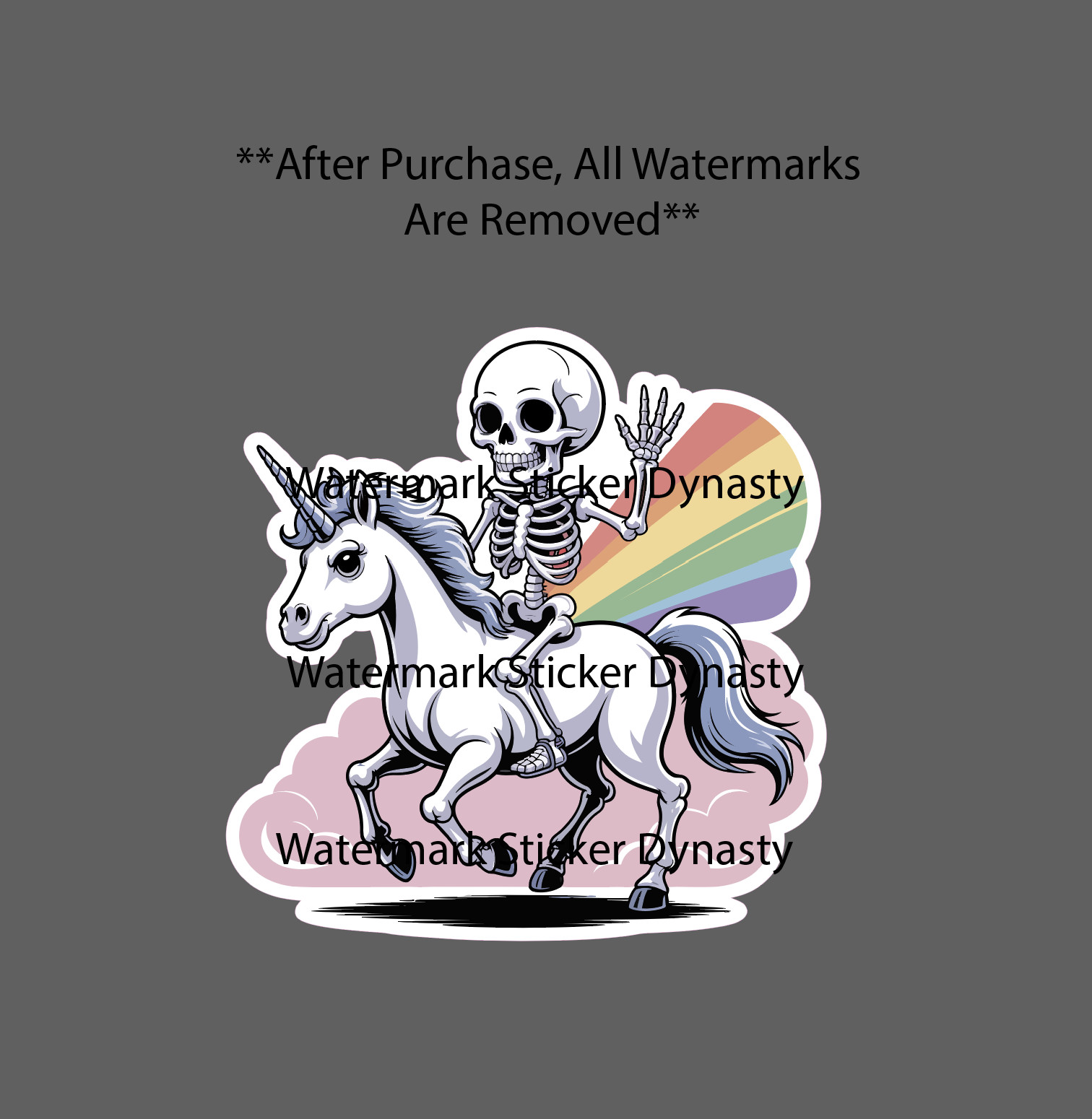 Skeleton Riding Unicorn Sticker Waterproof Decal Rainbow Fantasy Gift NEW