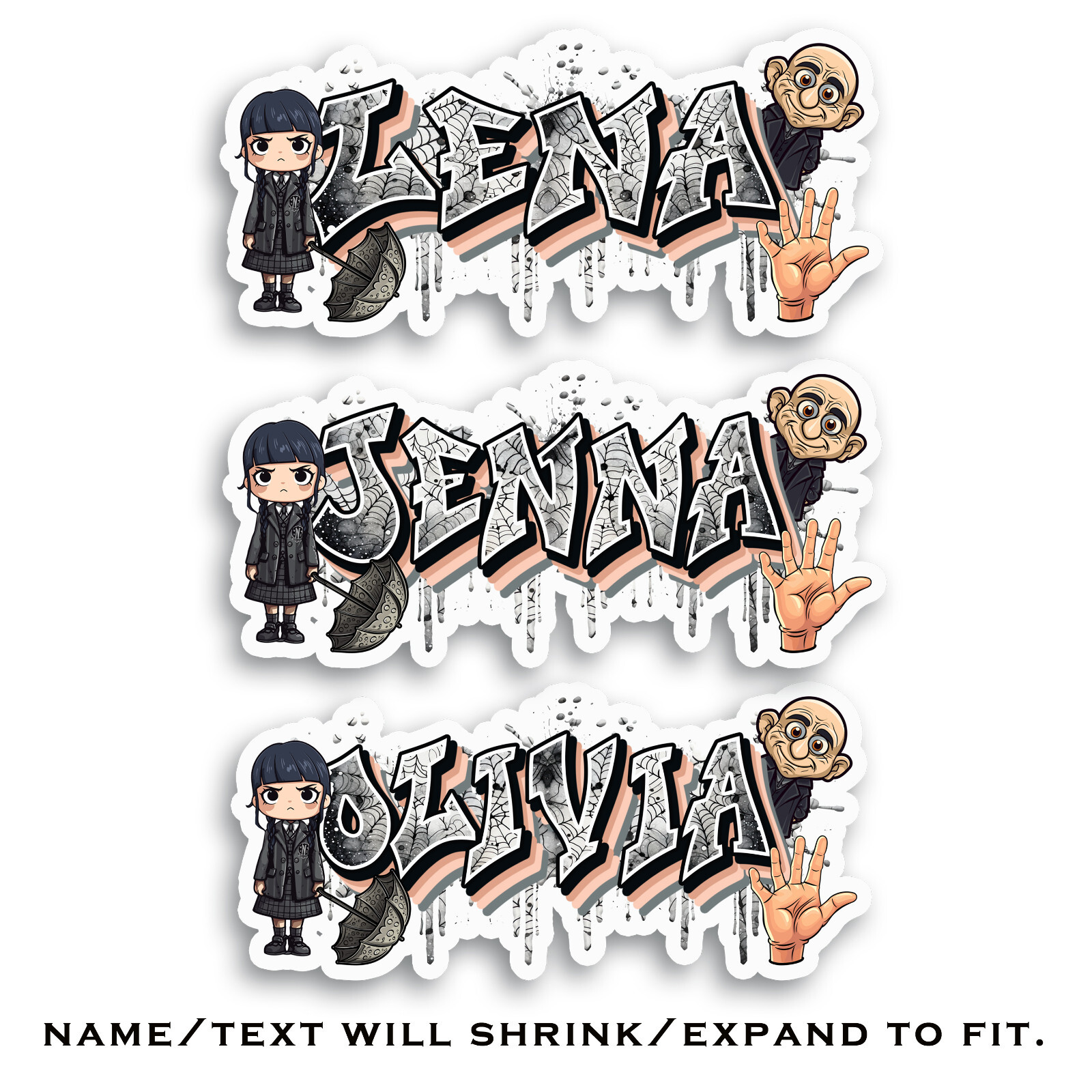 Custom Vinyl Name Sticker Graffiti Style Inspired by Spooky Family Halloween