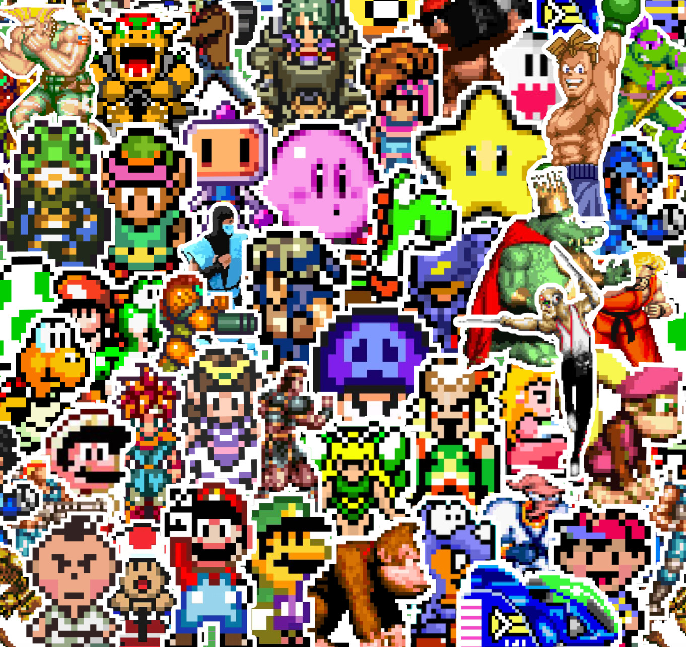25/50 Super Nintendo Sprite Sticker Pack -Waterproof Vinyl- SNES Pixel Art Mario