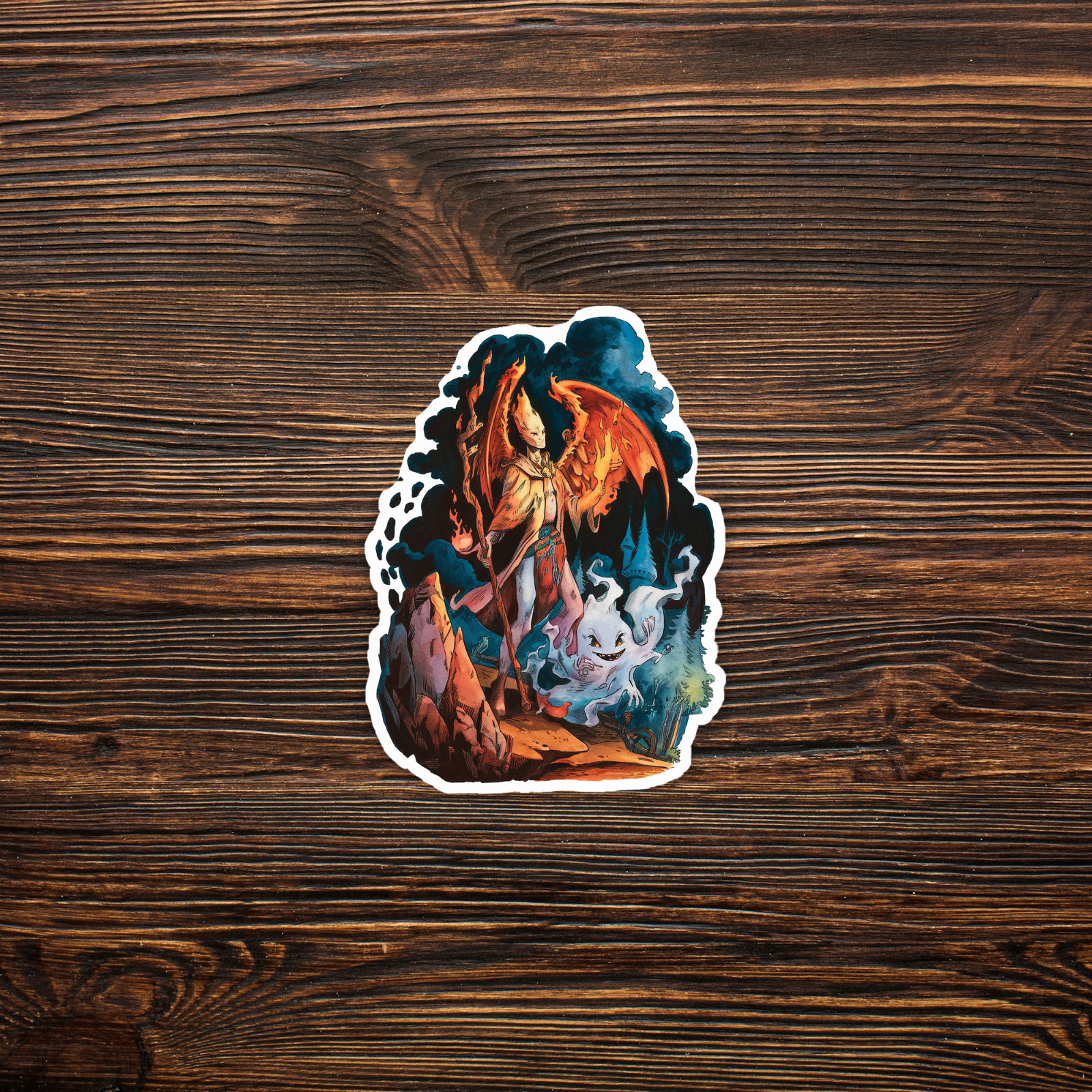 Fantastical Dragon Tamer Art Print – Mythical Fantasy Illustration Sticker #405