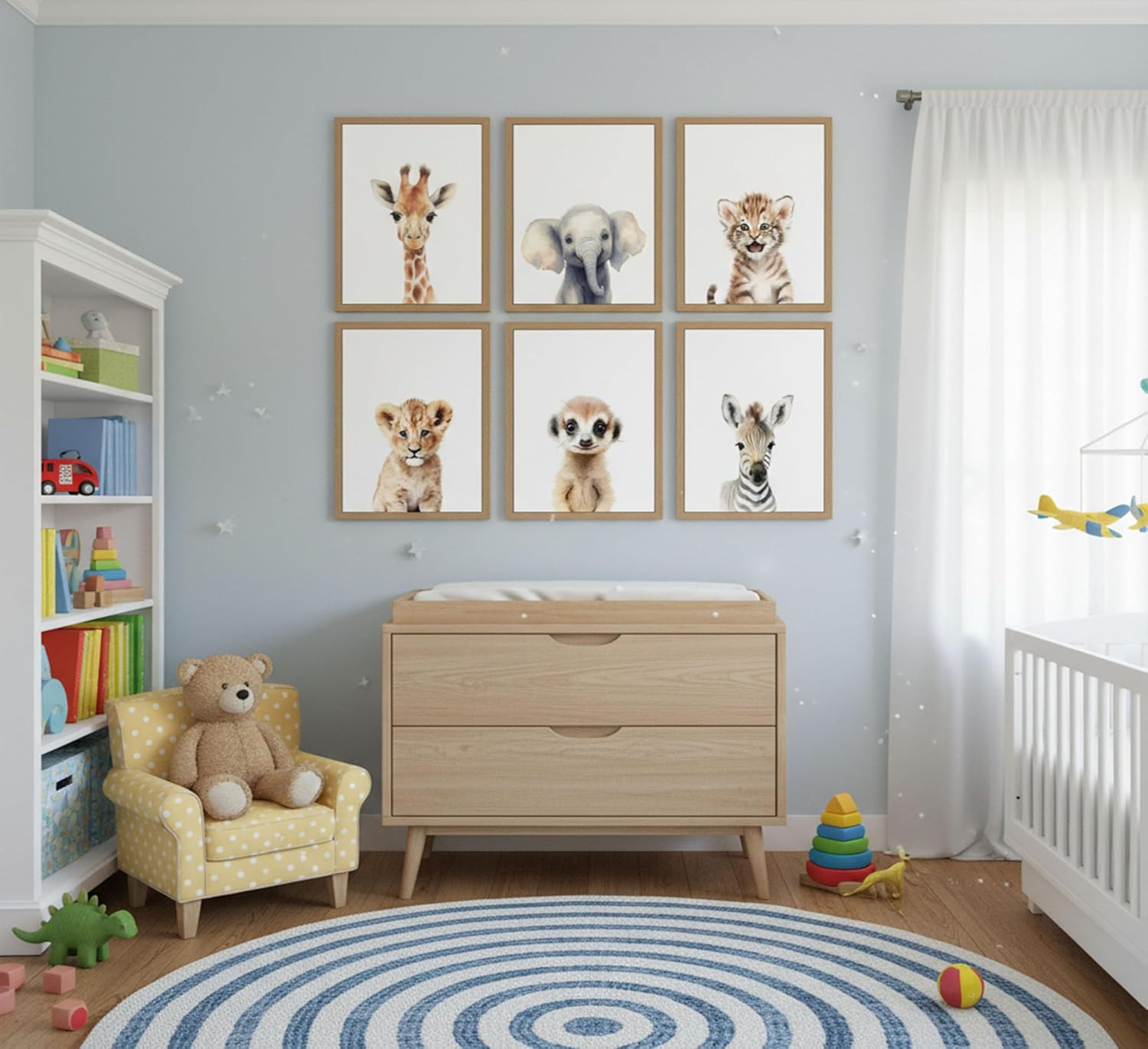 6Pcs Safari Animal Nursery Canvas Wall Art Cute Elephant Giraffe Leopard Zebra D