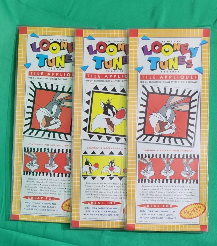 LOONEY TUNES Tile Appliques Rub On Transfers Kitchen Bathroom Bugs Sylvester