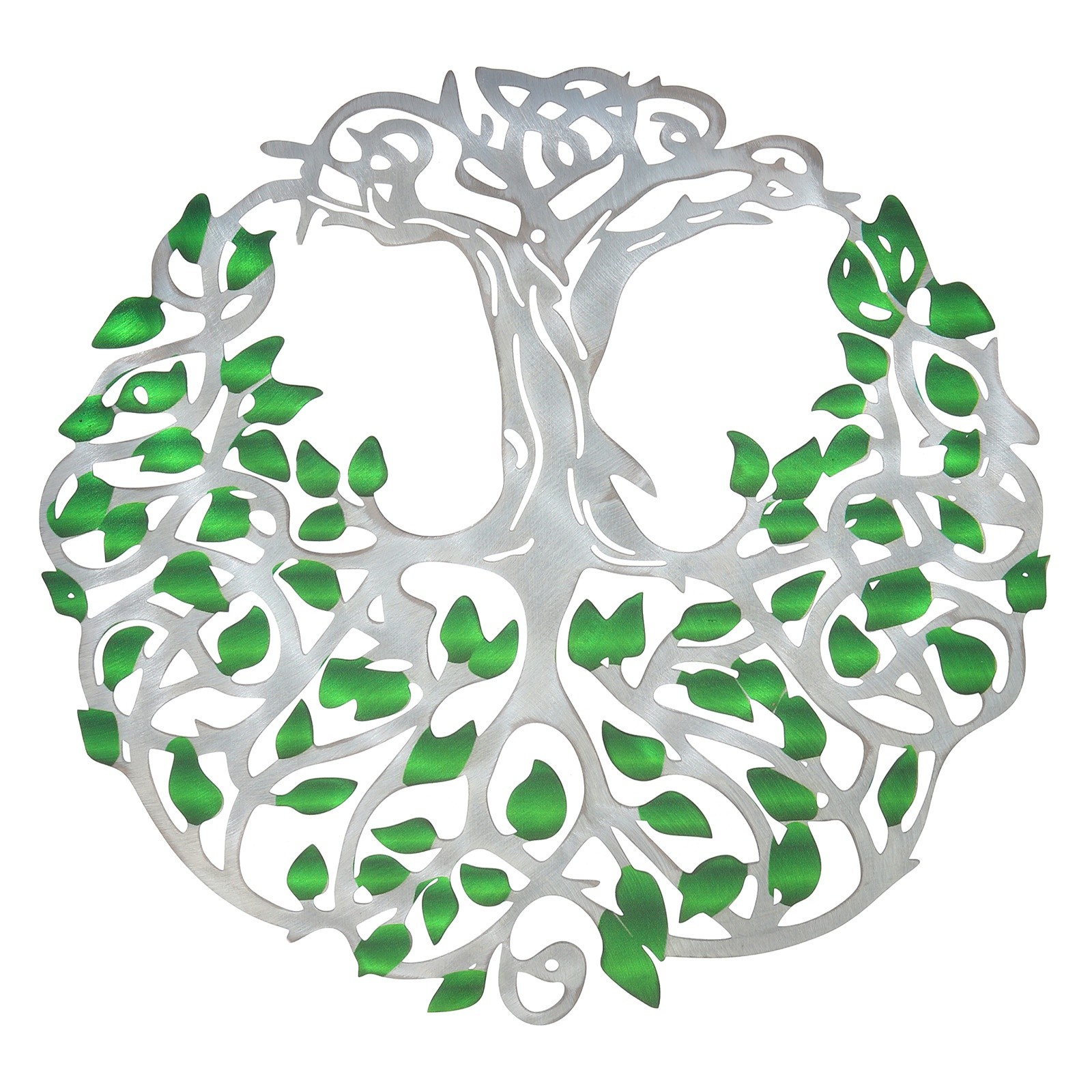 Metal Tree Wall Decor Tree of Life Wall Sculpture Ornament Green Silver