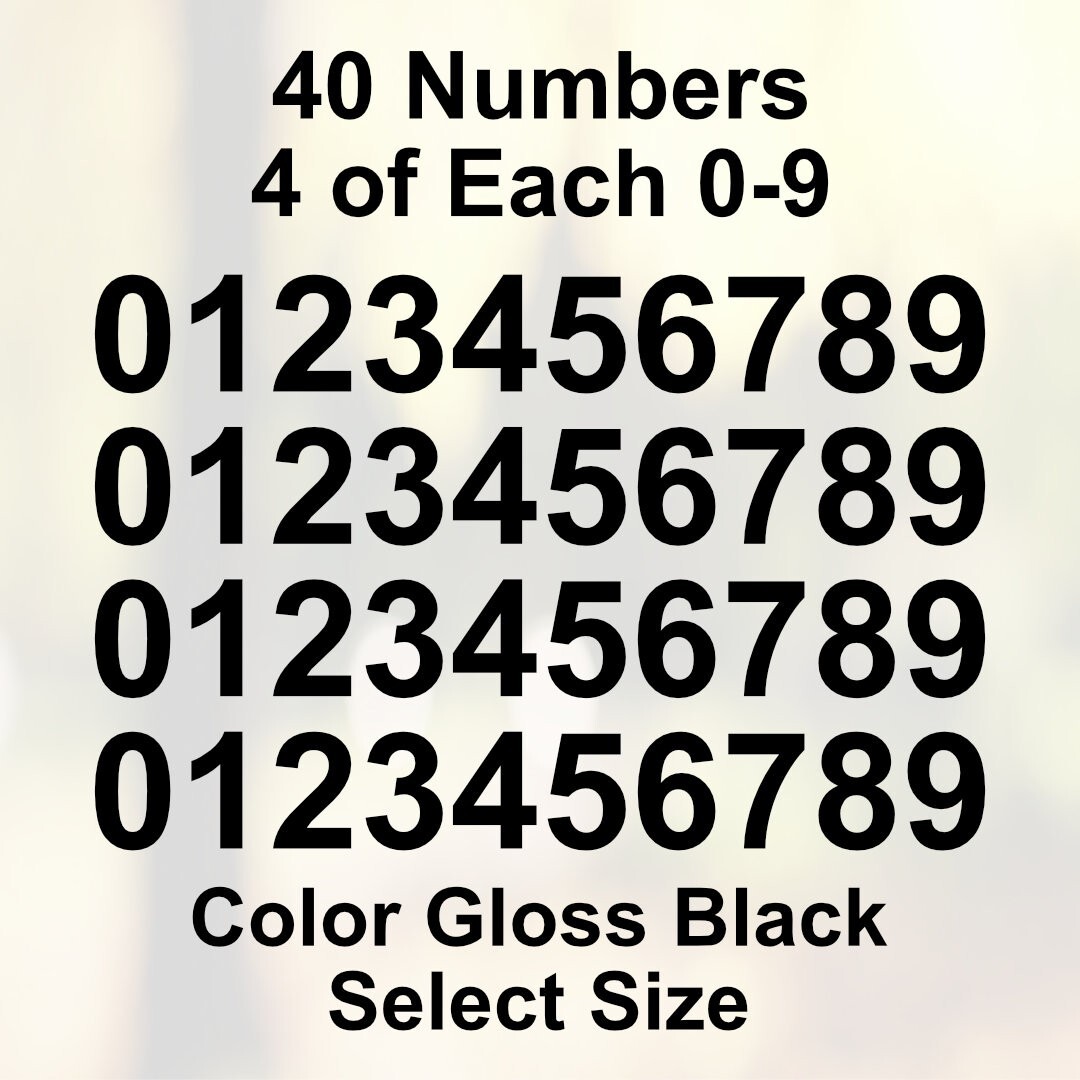 0 – 9 Number Decals Color: Black – Select Size – 40 Stickers 4 of Each Number