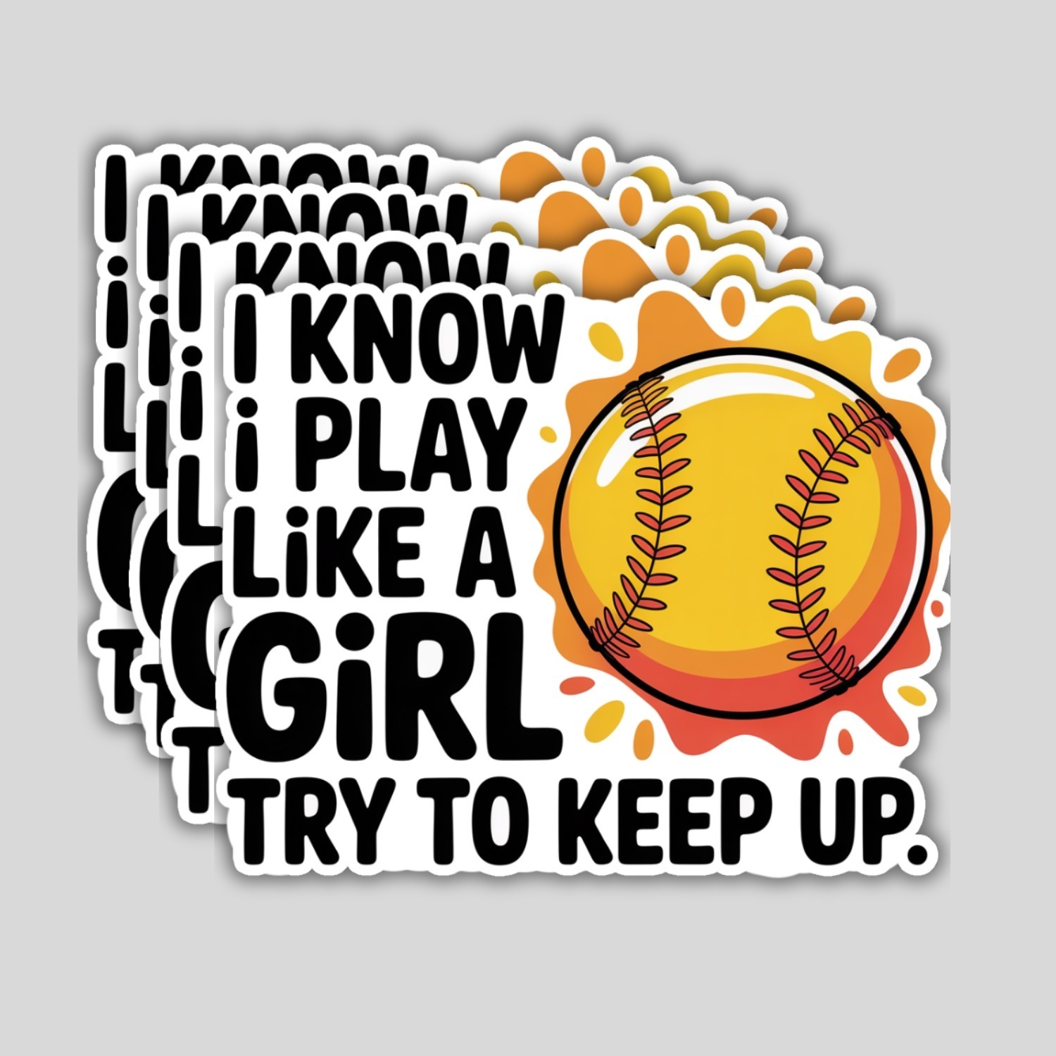 Funny Softball Girl Power Stickers: Waterproof Vinyl Decals – 4 Pack