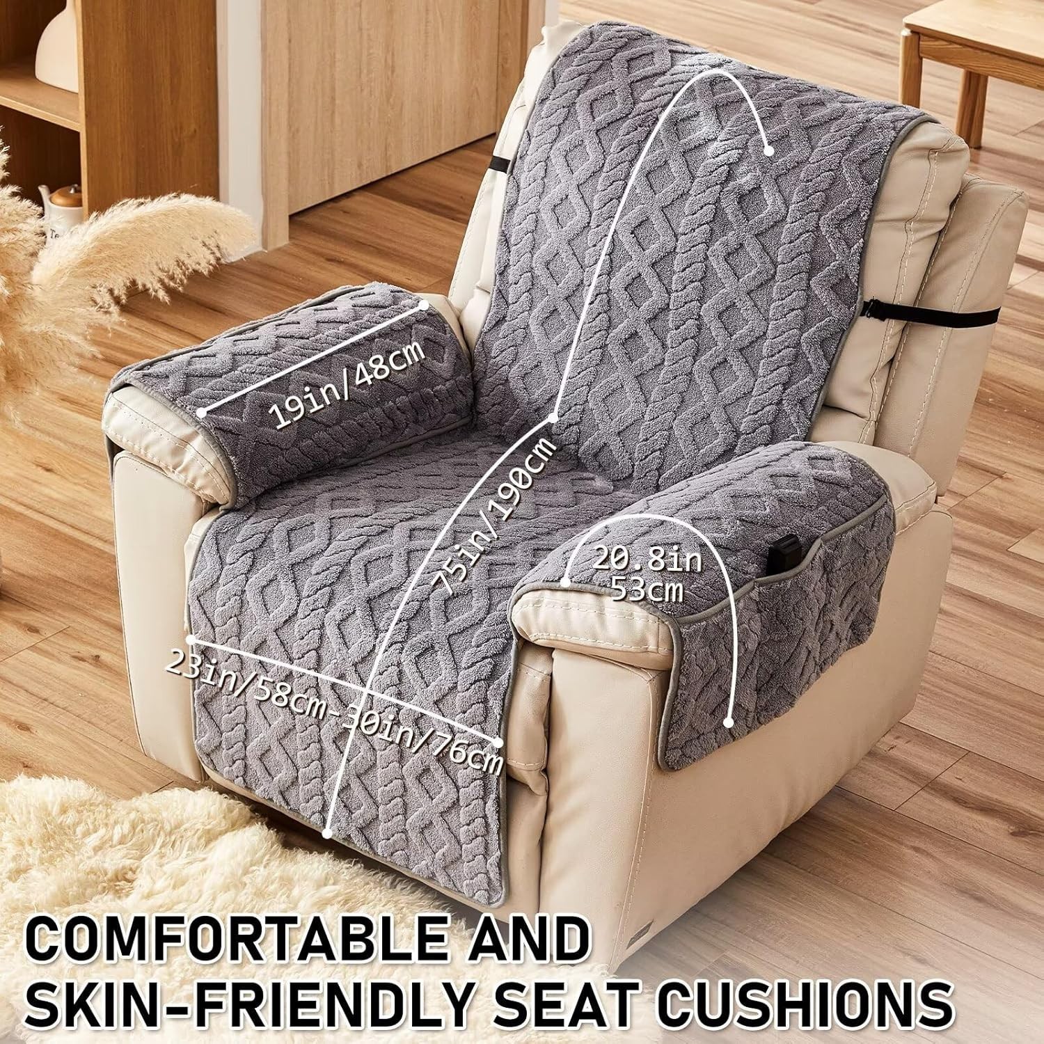 Recliner Cover for Lazy Boy Chair Protectors Washable Quilted 23In Gray