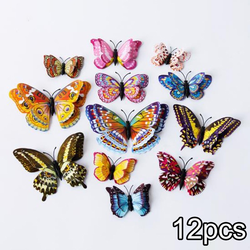12Pcs – 3D/Luminous Butterfly Wall Stickers Double Layer Decals Home Art/ Decor