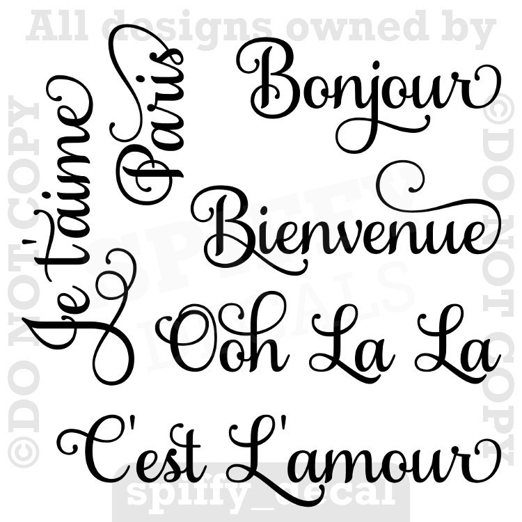 Paris France Theme Vinyl Wall Decal Sticker OOH LA LA Bienvenue BONJOUR Words