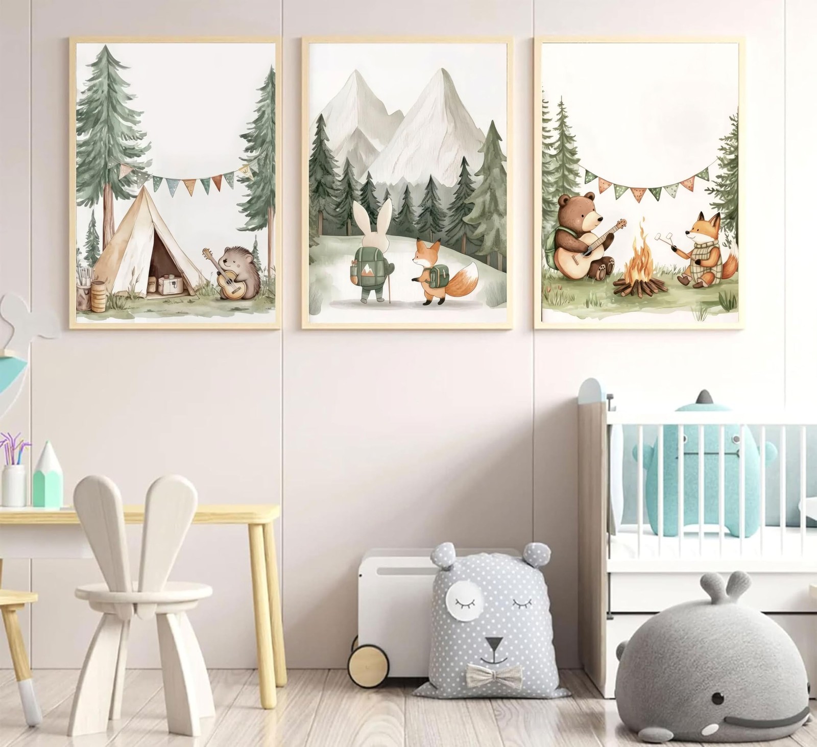 3Pcs Woodland Animal Nursery Wall Art Safari Animal Camping Canvas Painting F…