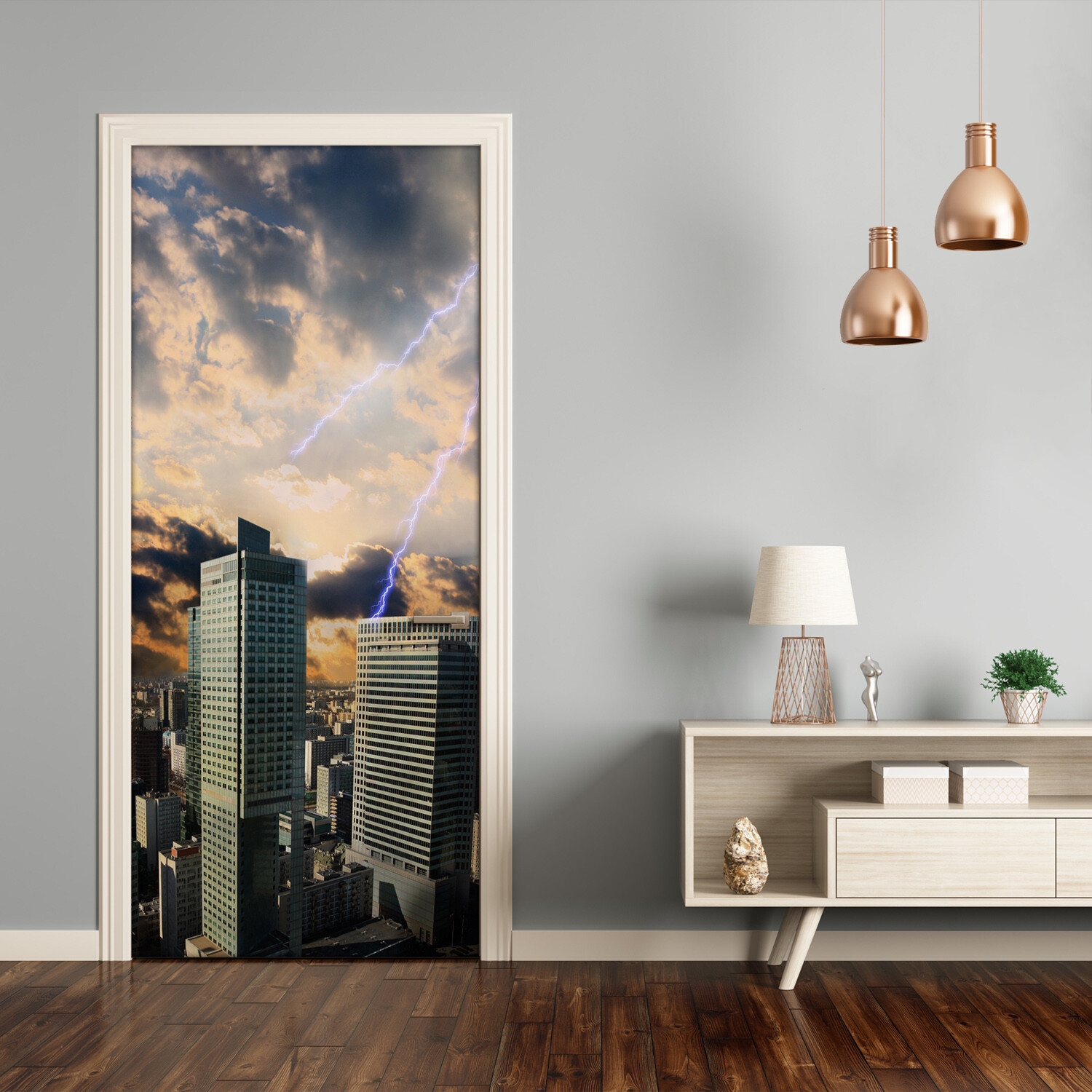 Self adhesive Door wrap removable Peel & Stick Architecture Storm over Warsaw
