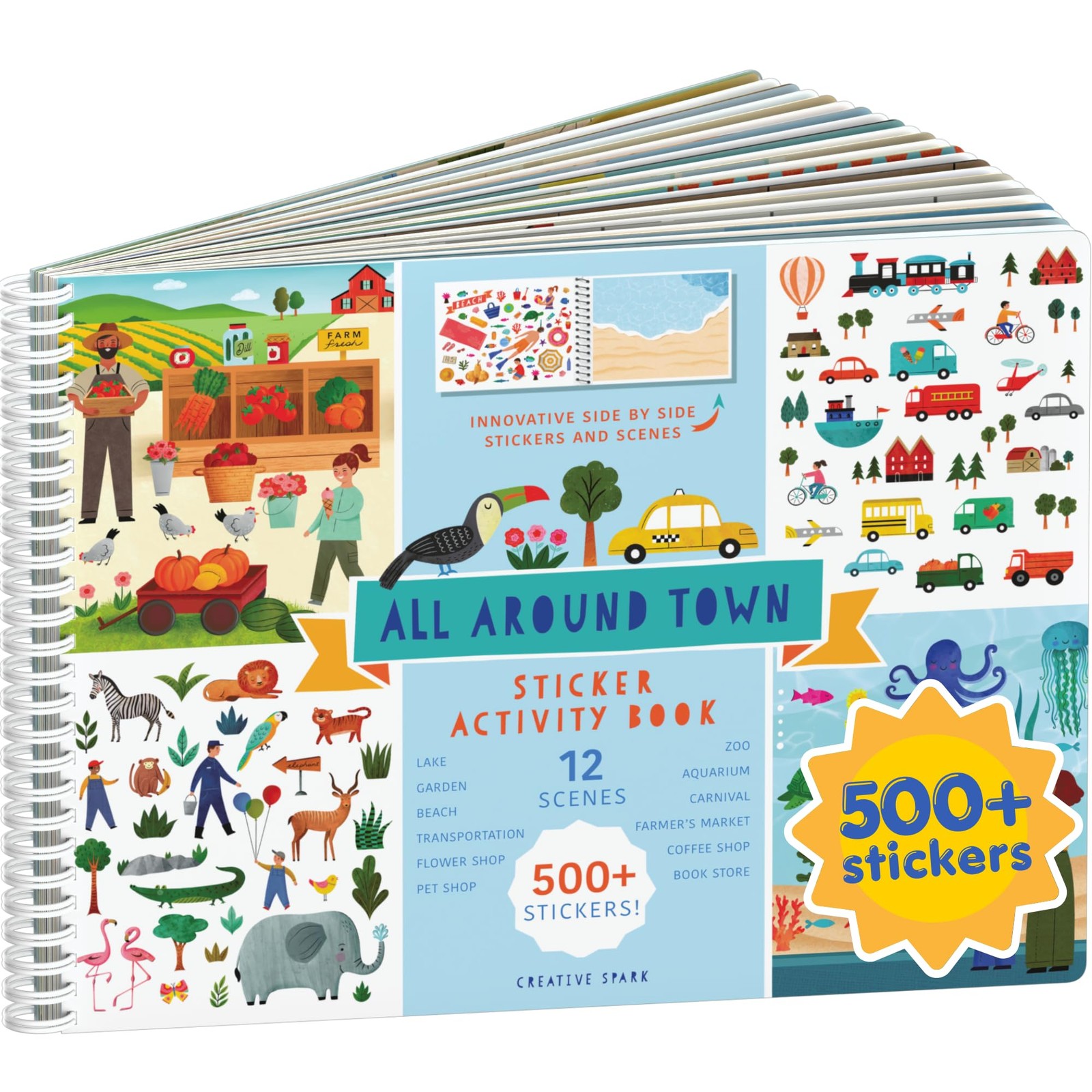 CUPKIN All Around Town 500+ Sticker Book 12 Coloring Pages 12 Scenes Ages 2-8