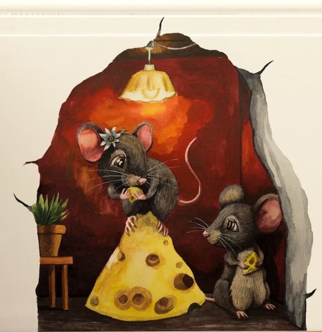 3D Wall Sticker Realistic Mouse Wall Sticker Miniature Mouse Hole Decal Mural