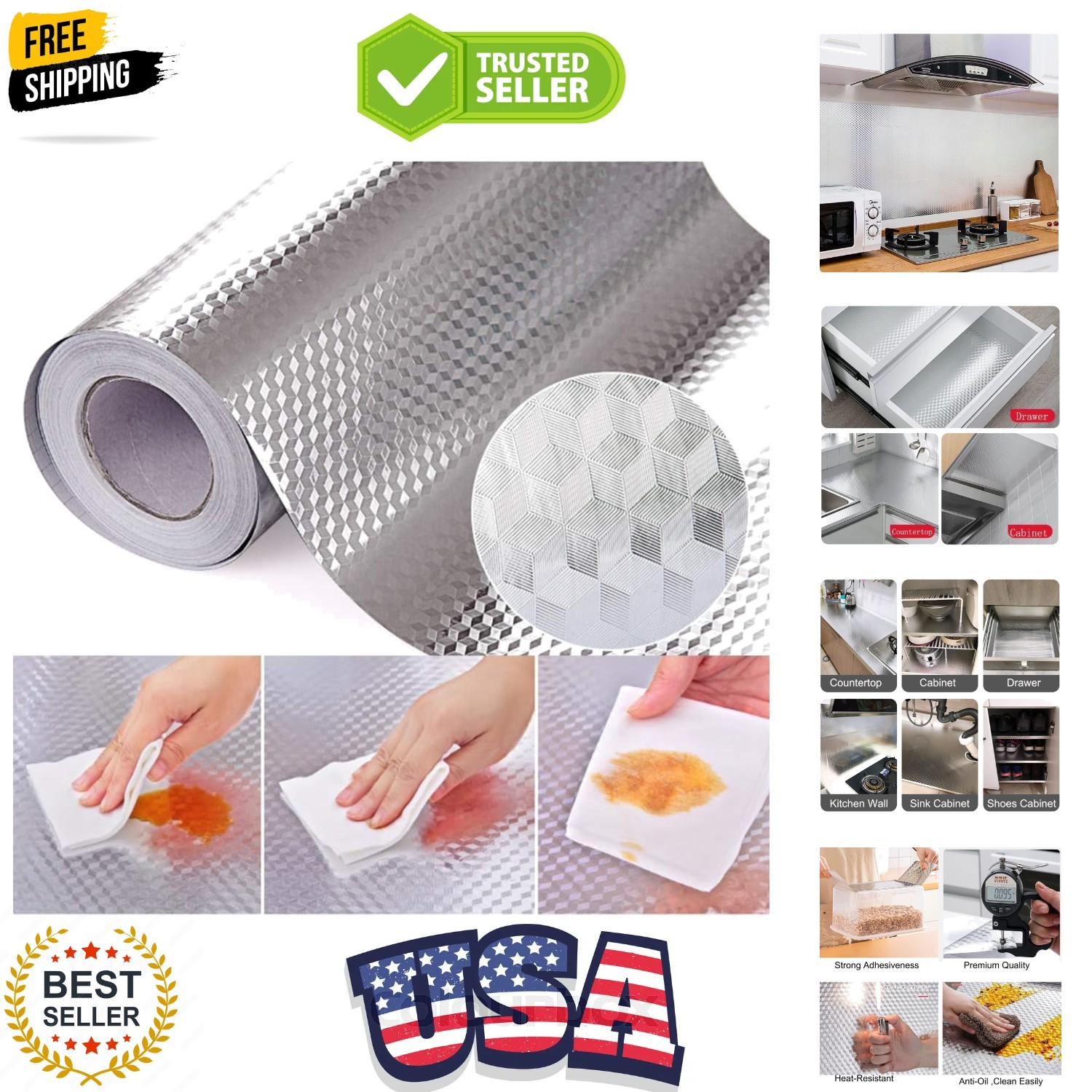 Kitchen Wallpaper Oil Proof Sticker Aluminum Foil Backsplash Self-Adhesive Co…