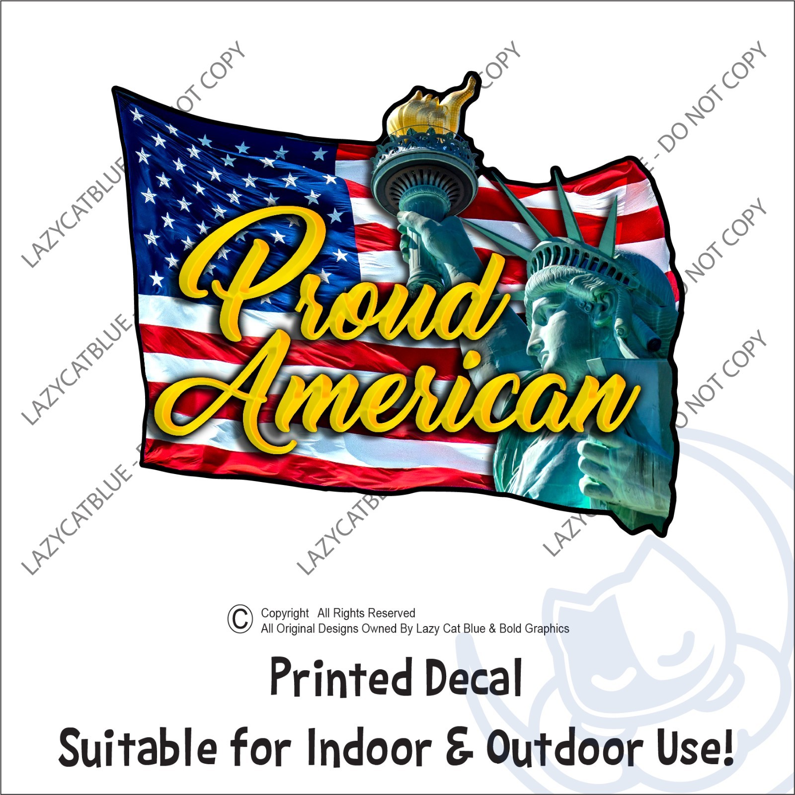 Proud American Decal Sticker USA Flag Statue of Liberty Freedom Patriotic Rights