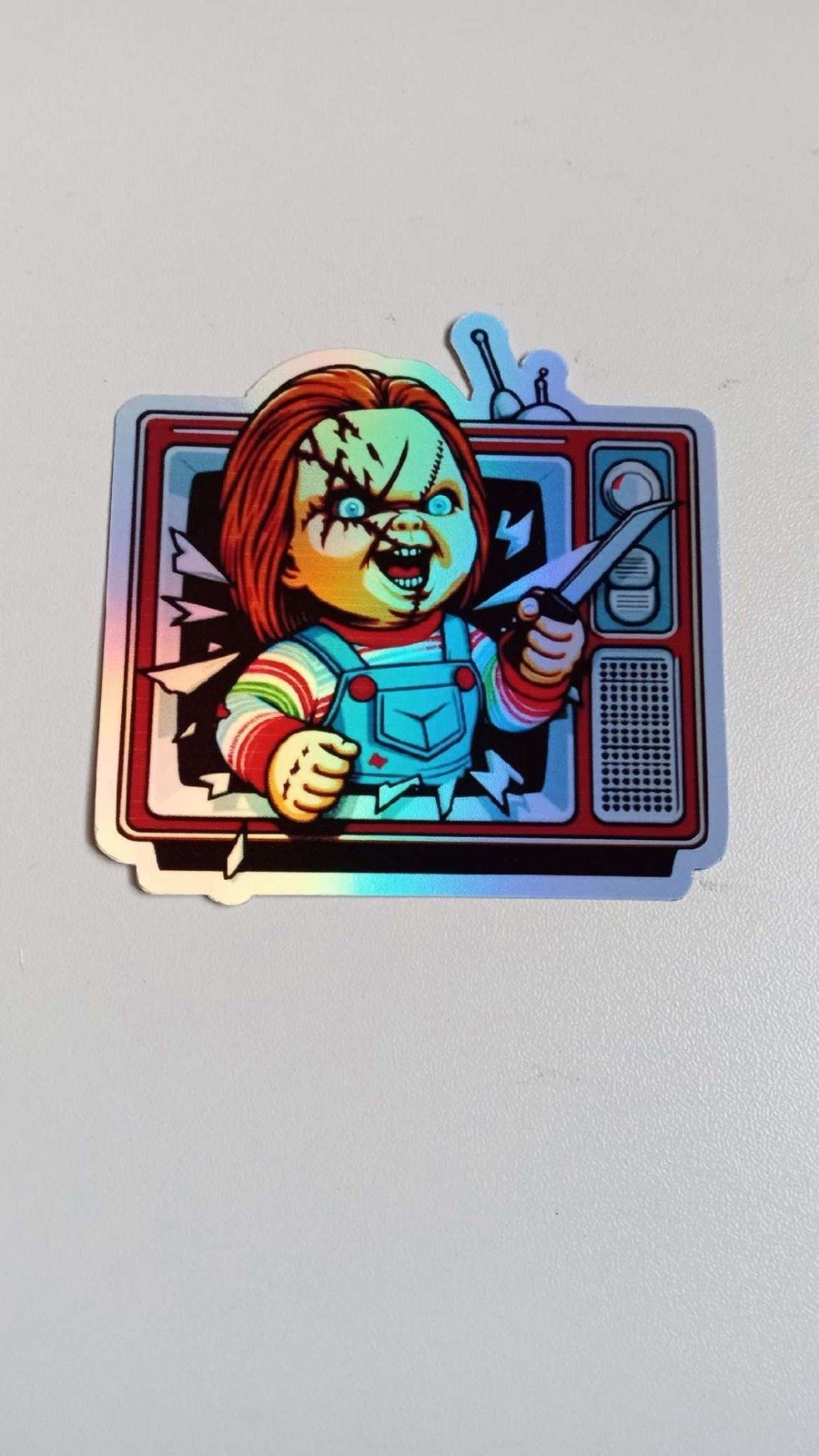 Chucky Retro Horror TV set 3 inch waterproof holographic sticker