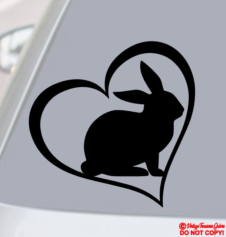 RABBIT HEART Vinyl Decal Sticker Car Window Bumper PET BUNNY Cute Funny I Love
